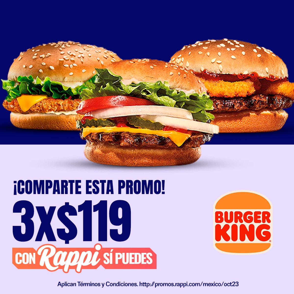 ¡La promo perfecta de Burger King para iniciar el fin de semana! 🍔🧡 Pídelas aquí: rappi.app.link/BURGER_KING_MX