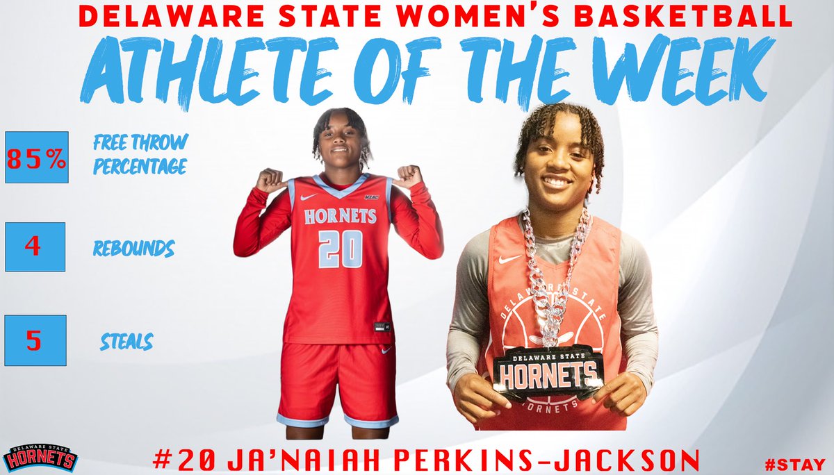 Ja’Naiah’s been putting in work 💪🏽 

Congrats to our very own Ja’Naiah Perkins-Jackson on being recognized as our 1st Sting Athlete of the Week!! For the week, she had 4 rebounds, 5 steals, and 85% from the free throw line 🙌🏾 

#StingAward
#STAY
#DSUWBB
#DSUHornets 🔴🔵