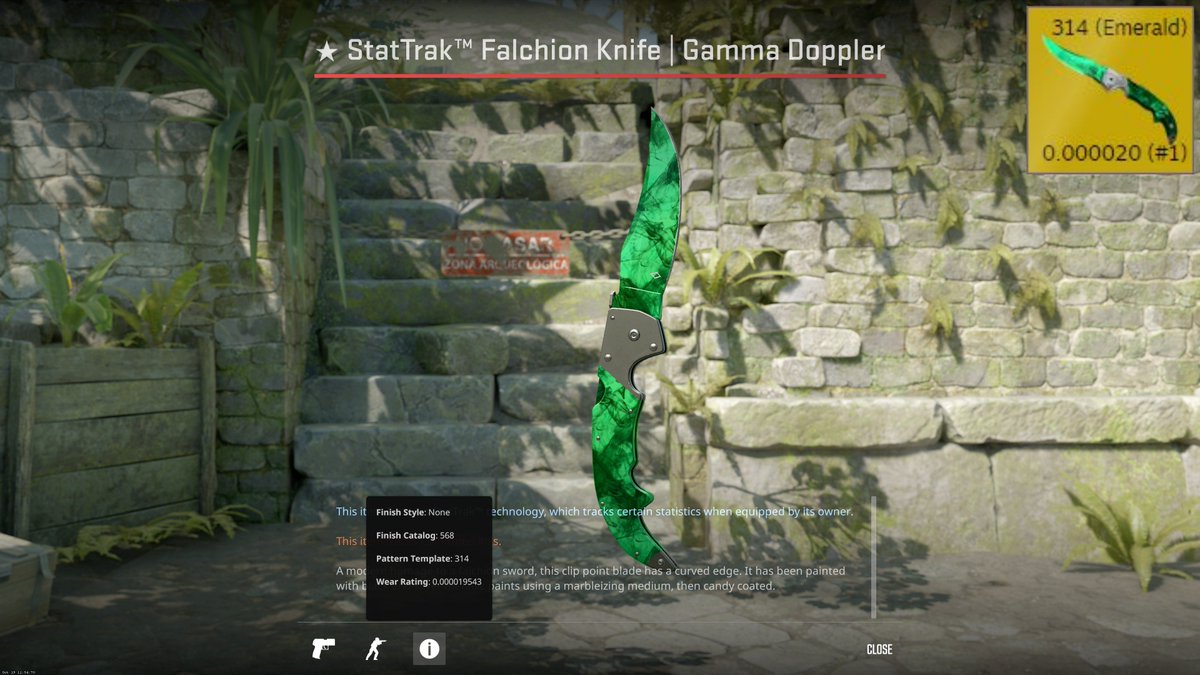 MarokoCS's tweet photo. New #1 Falchion Knife | Gamma Doppler Emerald was unboxed today. Its the lowest Float Emerald Knife in the Game and that as a StatTrak.

▫️Float: 0.0000195▫️ https://t.co/lgmEz0dcw0
