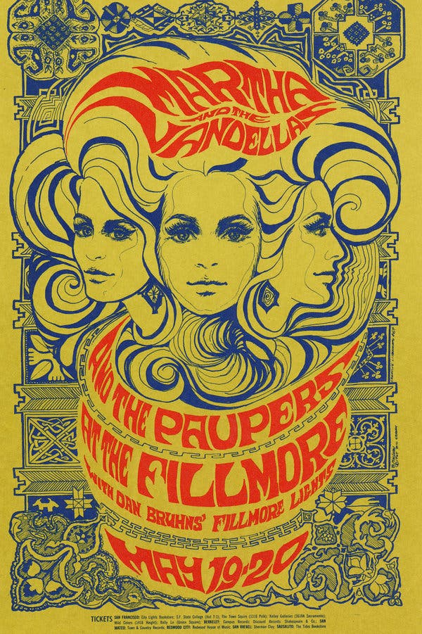 Bonnie MacLean, US artist known for her 1960s and 70s classic posters using an iconic psychedelic art style to promote rock bands and their concerts #WomensArt