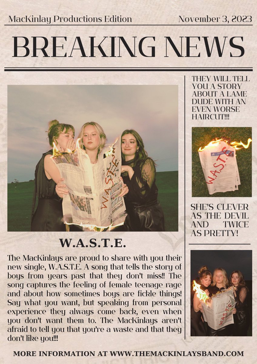 BREAKING NEWS! Our new single W.A.S.T.E. will be out everywhere on Friday November 3rd! 

Pre-order / pre-save link: themackinlaysband.com/w-a-s-t-e 

We can’t wait for you to hear it!!! ❤️‍🔥✨

📸: <a href="/NeenerMack/">Denyne MacKinlay</a> 

#newmusic #independentartists #torontosongwriters #womeninthemix #november3