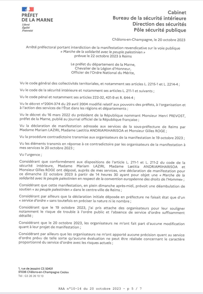 smith51_a's tweet image. [🚨🚨] Insupportable ! 

La marche de solidarité avec la Palestine et pour la paix encore interdite dans la Marne à Reims.

Le tour autoritaire inquiétant pris en France s’accélère !

Défendons la Paix et les Libertés !

#Palestine #Gaza #Israel #Paix #Reims #Marne #22Octobre
