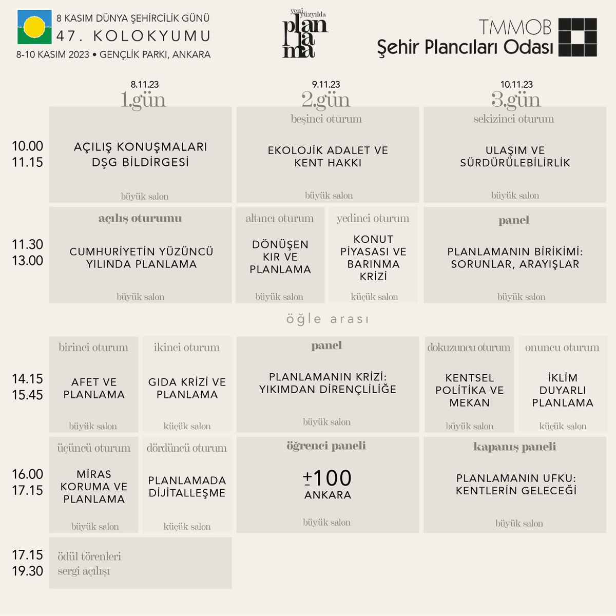 8 Kasım Dünya Şehircilik Günü 47’inci Kolokyumu’nun Programı belli oldu. Programa ve diğer detaylara web sayfamızdan ulaşabilirsiniz.

Program:
spo.org.tr/etkinlikler-ko…

Diğer detaylar:
spo.org.tr/detay.php?sube…