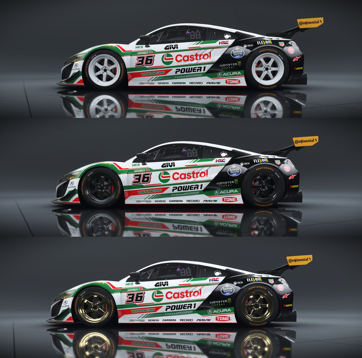 Doing a couple of new Moto GP inspired Castrol liveries for the #36 ACURA NSX GT3 & the #73 LA Honda World Civic on Forza Motorsport.
Just picking rims now for the NSX...which colour do you reckon? 🤔
#ForzaMotorsport #forzashare #RaceMotoGP #acuramotorsports #Honda #Castrol
