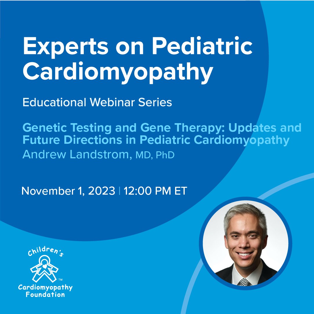 CCFheartkids's tweet photo. Our next Experts in Pediatric Cardiomyopathy webinar will be Nov 1 with @APLandstrom from @Duke_Childrens and @DukeMedSchool presenting Genetic Testing and Gene Therapy: Updates and Future Directions in #Pediatric #Cardiomyopathy. Register:https://t.co/XyylfWMwI4
#ItsInYourGenes https://t.co/8MojRbHESF