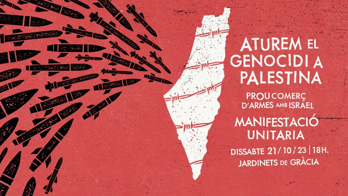 📣 Des de #ProgresSCC fem una crida a participar activament a la manifestació unitària "Aturem el genocidi a Palestina", prevista per demà dissabte día 21 d'octubre a Barcelona!!!! 

#Gaza_Genocide #GazaAttack #SolidaritatambPalestina