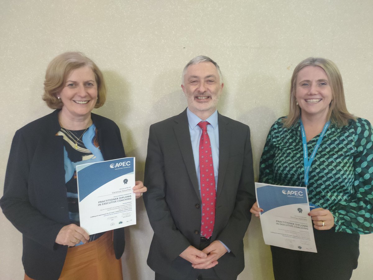 Congratulations to my colleagues @vanessagoucher and @em_maholmes_ed receiving their Practitioner Diploma in Executive Coaching from EA Assistant Director, John Unsworth. @theaoec @Ed_Authority @LearnLeadNI #executivecoaching #learningleaders