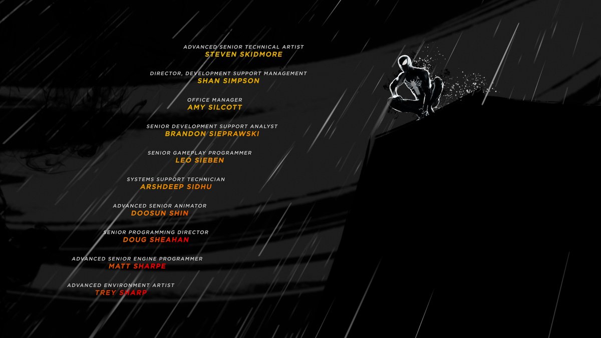 Woohoo! After many years in the industry, my first shipped title with Tech Art credits. So happy for people to finally be able to play the game. Congrats to everyone else that worked on the game! #SpiderMan2PS5