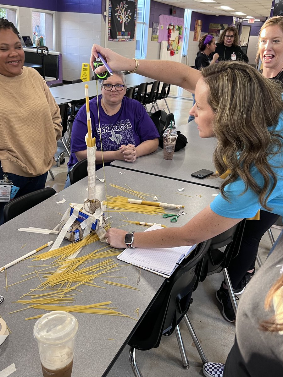 SMCISDsped's tweet photo. Team work and problem solving!! The ACL teachers and IAs work together to build a structure out of spaghetti noodles,tape and string that can hold a marshmallow. The competition was fierce! Great collaboration and communication! @Leabea21Leigha @LisaFranke https://t.co/sgBK4ThQ6G