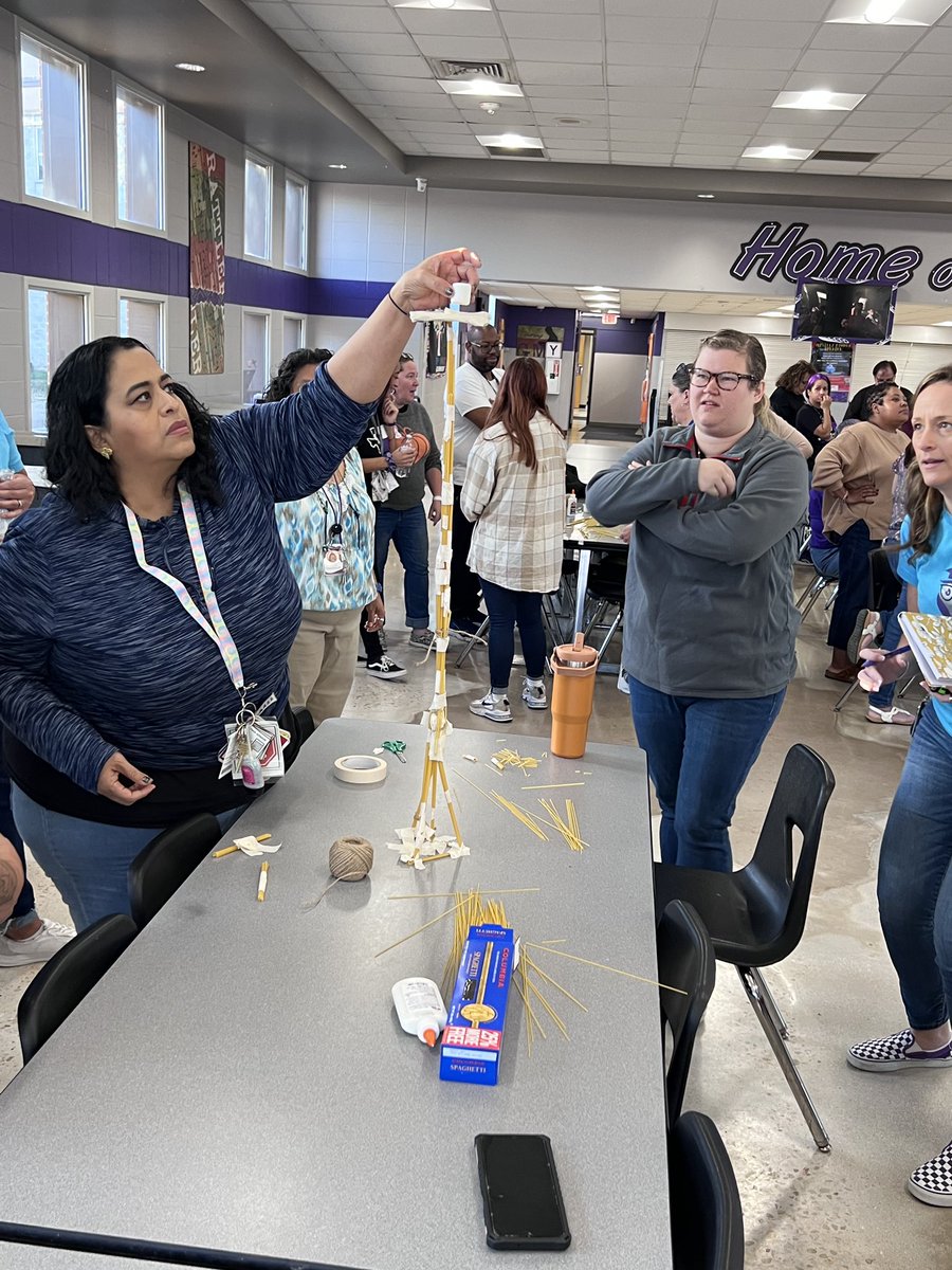 SMCISDsped's tweet photo. Team work and problem solving!! The ACL teachers and IAs work together to build a structure out of spaghetti noodles,tape and string that can hold a marshmallow. The competition was fierce! Great collaboration and communication! @Leabea21Leigha @LisaFranke https://t.co/sgBK4ThQ6G