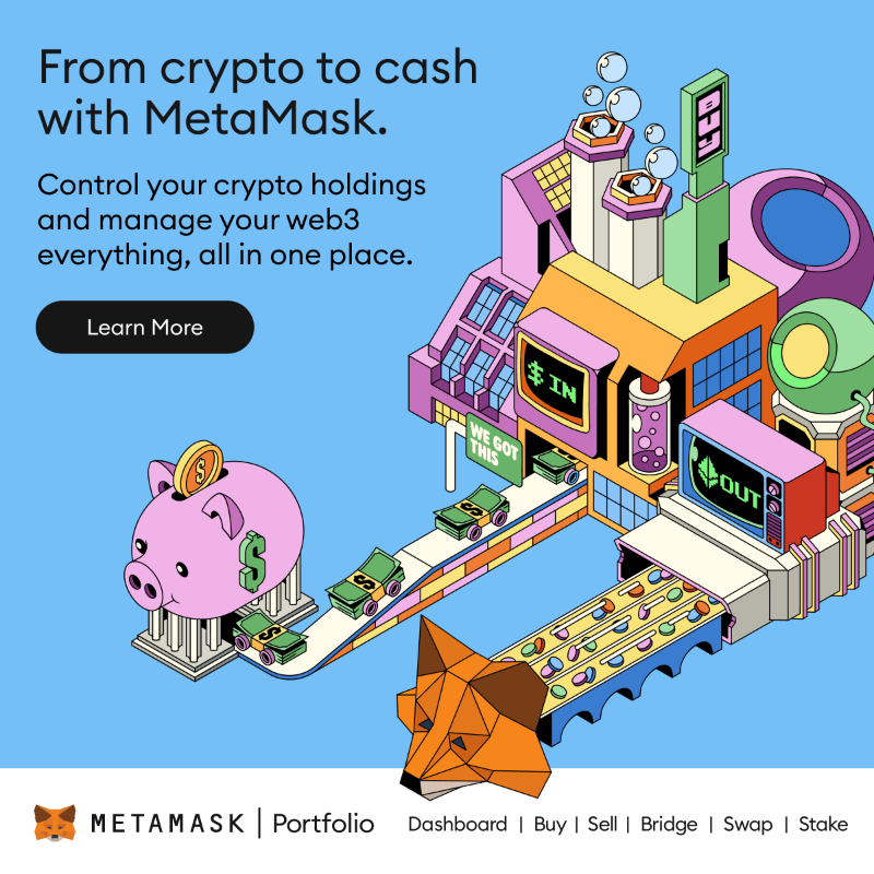 MetaMask's tweet photo. Control your crypto holdings and manage your web3 everything, all in one place with MetaMask Portfolio. Learn more.