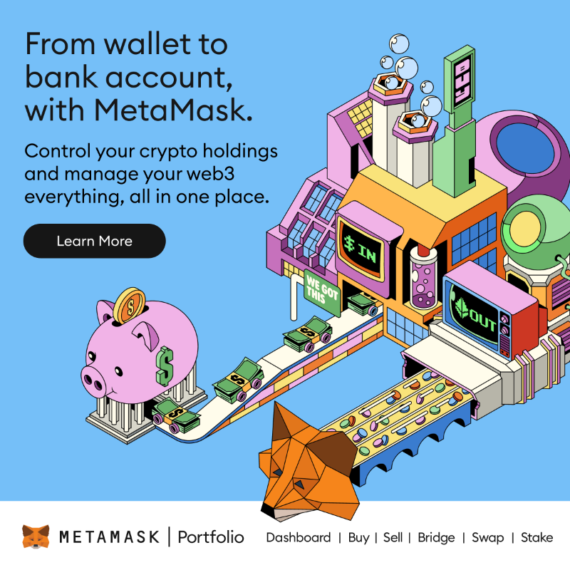 MetaMask's tweet photo. Control your crypto holdings and manage your web3 everything, all in one place with MetaMask Portfolio. Learn more.