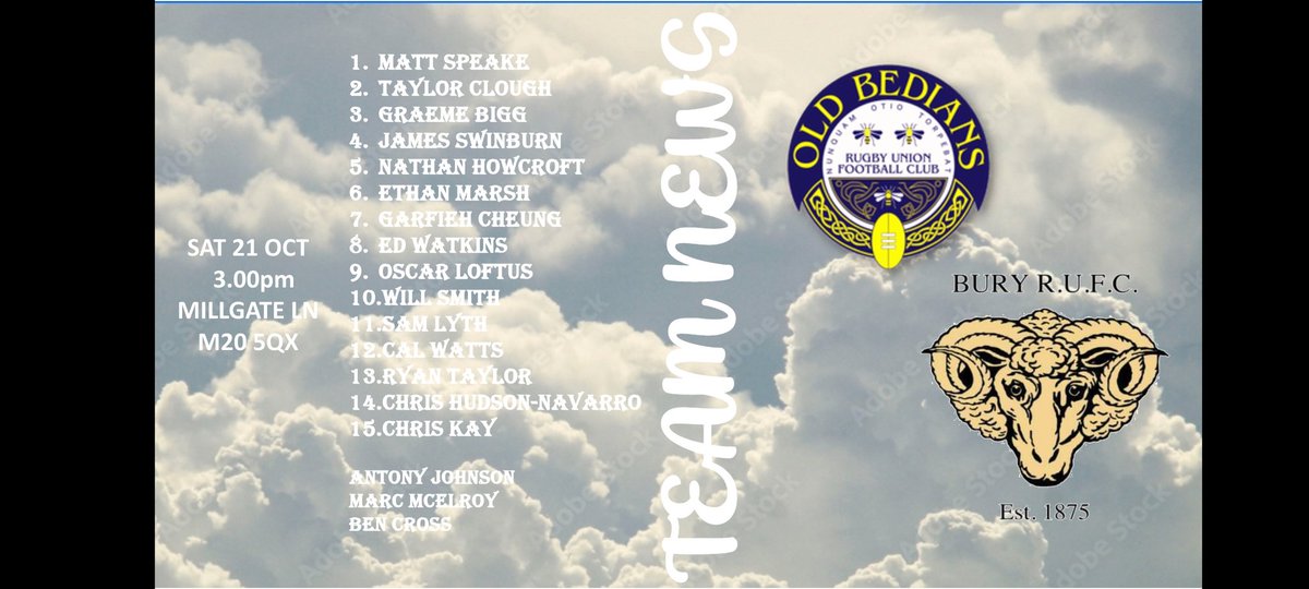 1st team squad <a href="/Buryrufc/">Bury RUFC</a> for tomorrows trip to <a href="/OldBedians/">Didsbury Old Bedians</a>