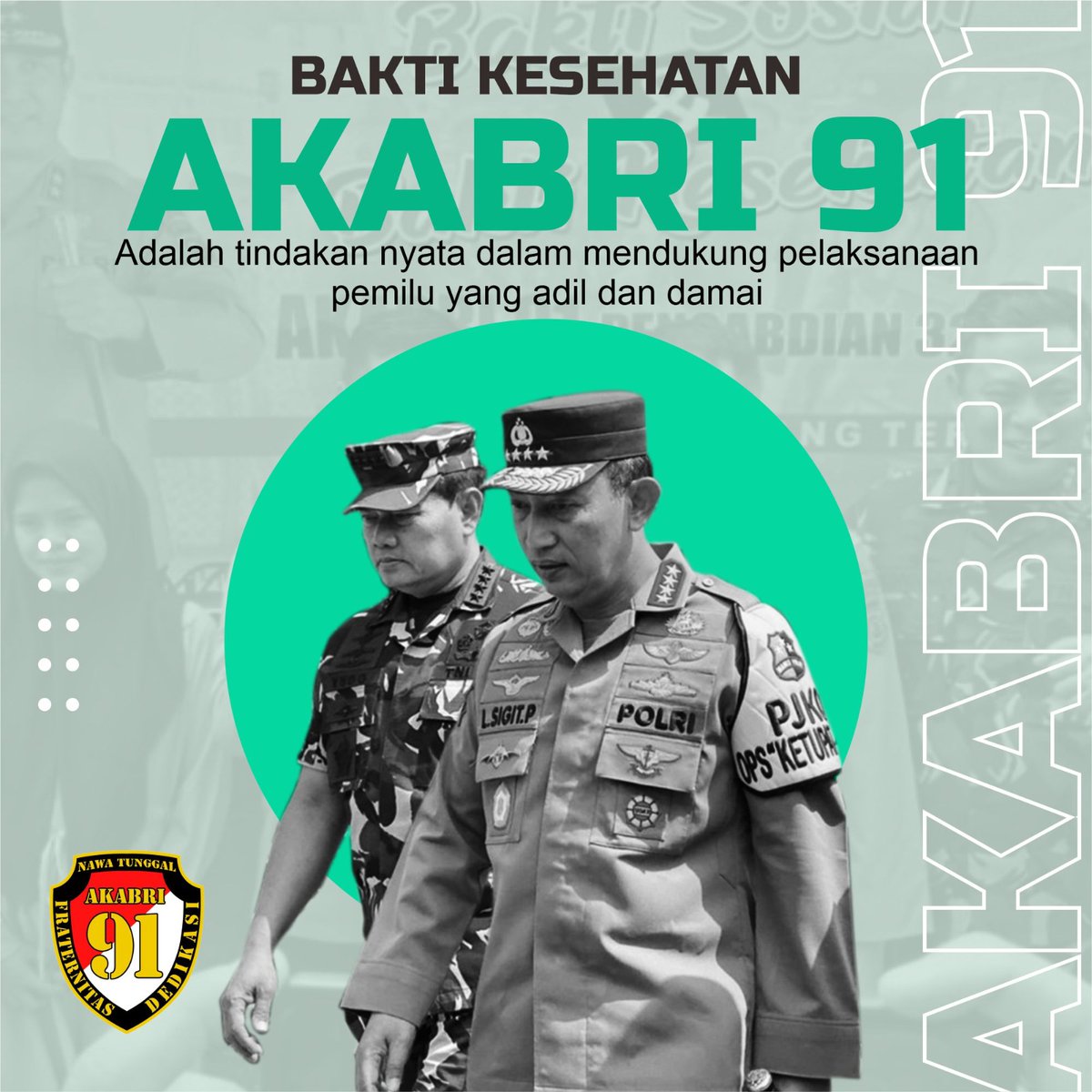 Bakti Kesehatan diadakan oleh Alumni Akabri 91 sebagai wujud syukur atas Pengabdian kepada Negara. #BakkesAkabri91 Wujudkan Pemilu Damai

TNIPolri Bersama Rakyat