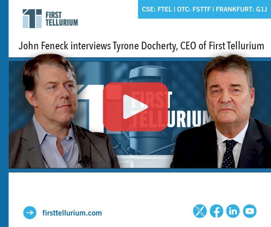 TelluriumCorp's tweet photo. WATCH NOW: Latest Interview with First Tellurium Corp.'s CEO, Tyrone Docherty and John Feneck - https://t.co/OAAbh2Y3jp  @johnfeneck 

$FTEL $FSTTF #CriticalMetals #EVs #Tellurium #Te #Renewables #BatteryMetals #solarpower #energytransition #juniormining #Exploration https://t.co/CMC9NzV2GQ