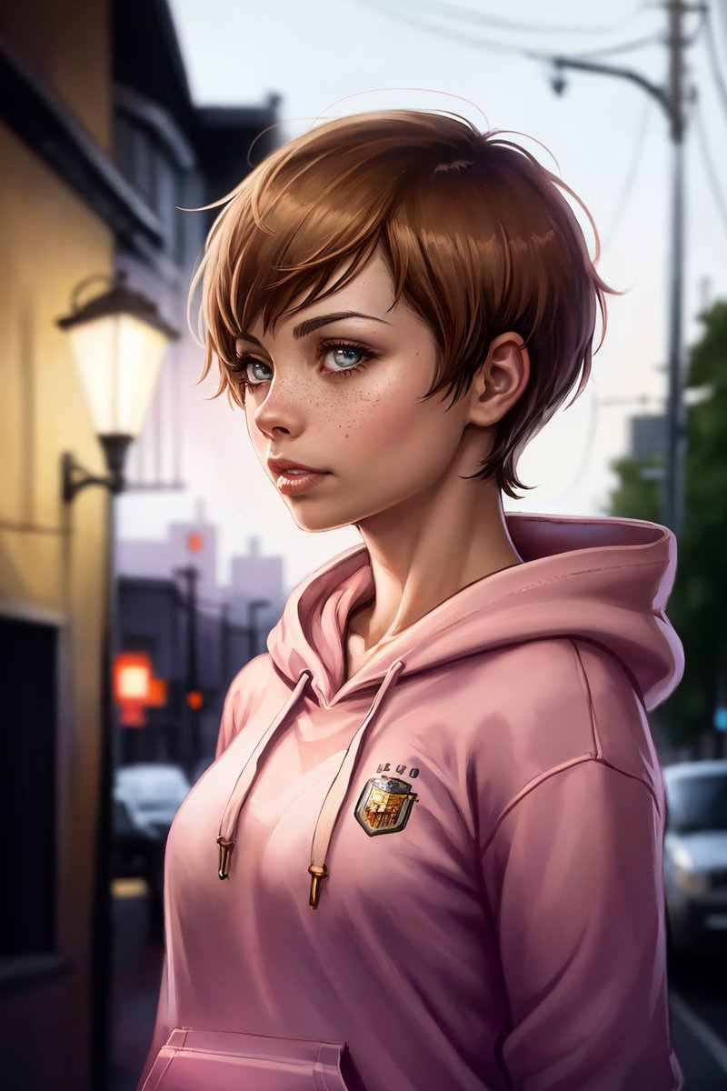 Lydia00Ai's tweet photo. cute tomboy in a pink hoodie #pixiv今日のお題 #パーカー #ブルネット #brunette #ボーイッシュ #tomboy #ショートヘア #ショートカット #AIart #stablediffusion #pixiv https://t.co/UPyqxdBAJb https://t.co/vQlcw0RCOW