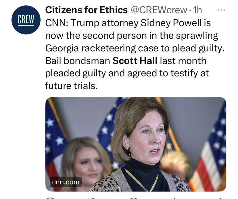 jennycohn1's tweet photo. Ken Chesebro’s guilty plea (entered minutes ago) is the THIRD guilty plea thus far in Fani Willis’s RICO case involving efforts to overturn the 2020 election. He is preceded by Scott Hall and Sidney Powell. https://t.co/dICVgApZsb