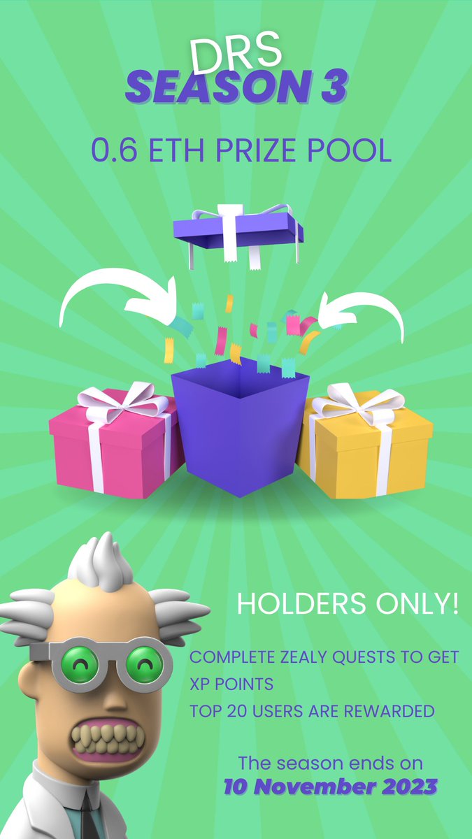 3dFrankenPunks's tweet photo. 🧪🧪🧪  DRS SEASON 3 HAS STARTED 🧪🧪🧪

Supporting DOC and the project can bring you cool prizes!

🏆 Prizes
🥇 0.085 ETH
🥈0.075 ETH
🥉0.06 ETH
4-10th - 0.04 ETH
11-15th - 0.02 ETH
16-20th - FrankenPunk NFT

More👇 https://t.co/YPElki4lIO