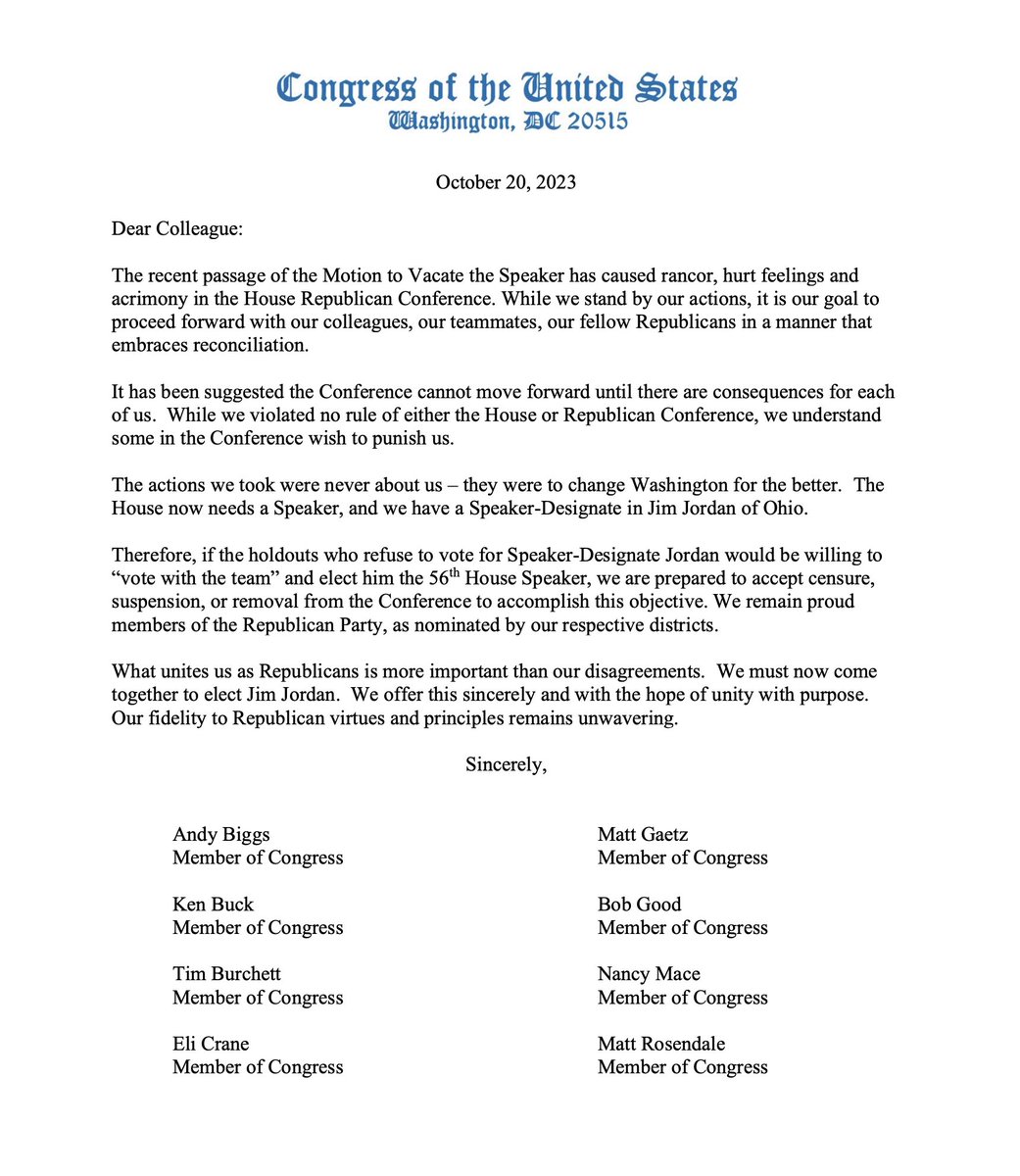 MichelleMTorma's tweet photo. #CrazyEight are at it again. They had no plan except to get rid of @SpeakerMcCarthy - but the world doesn’t stop - Guess @mattgaetz just learned Florida won’t vote for him for governor. Can’t wait for the ethics report to come out #SpeakerJordan #SpeakerOfTheHouseVote https://t.co/uSTNnnM0gC