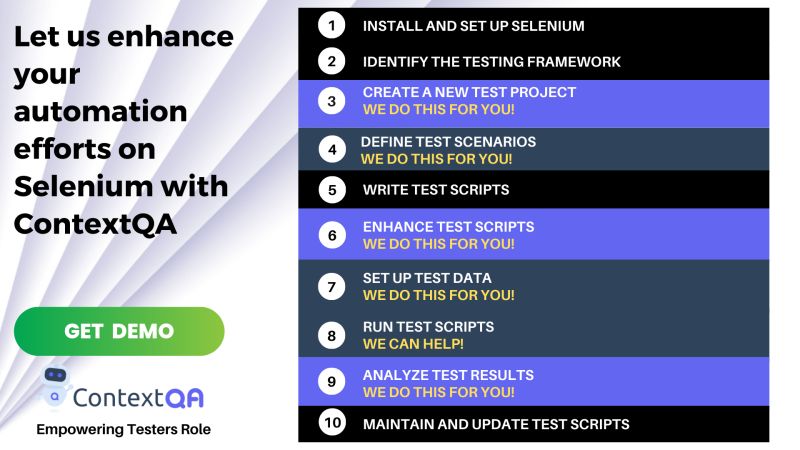 ContextQa's tweet image. Let ContextQA enhance your automation journey on Selenium. Focus on what matters most—delivering high-quality software. 🎯
#ContextQA #SeleniumAutomation #TestAutomation #SoftwareTesting #automation #selenium #softwaredevelopment