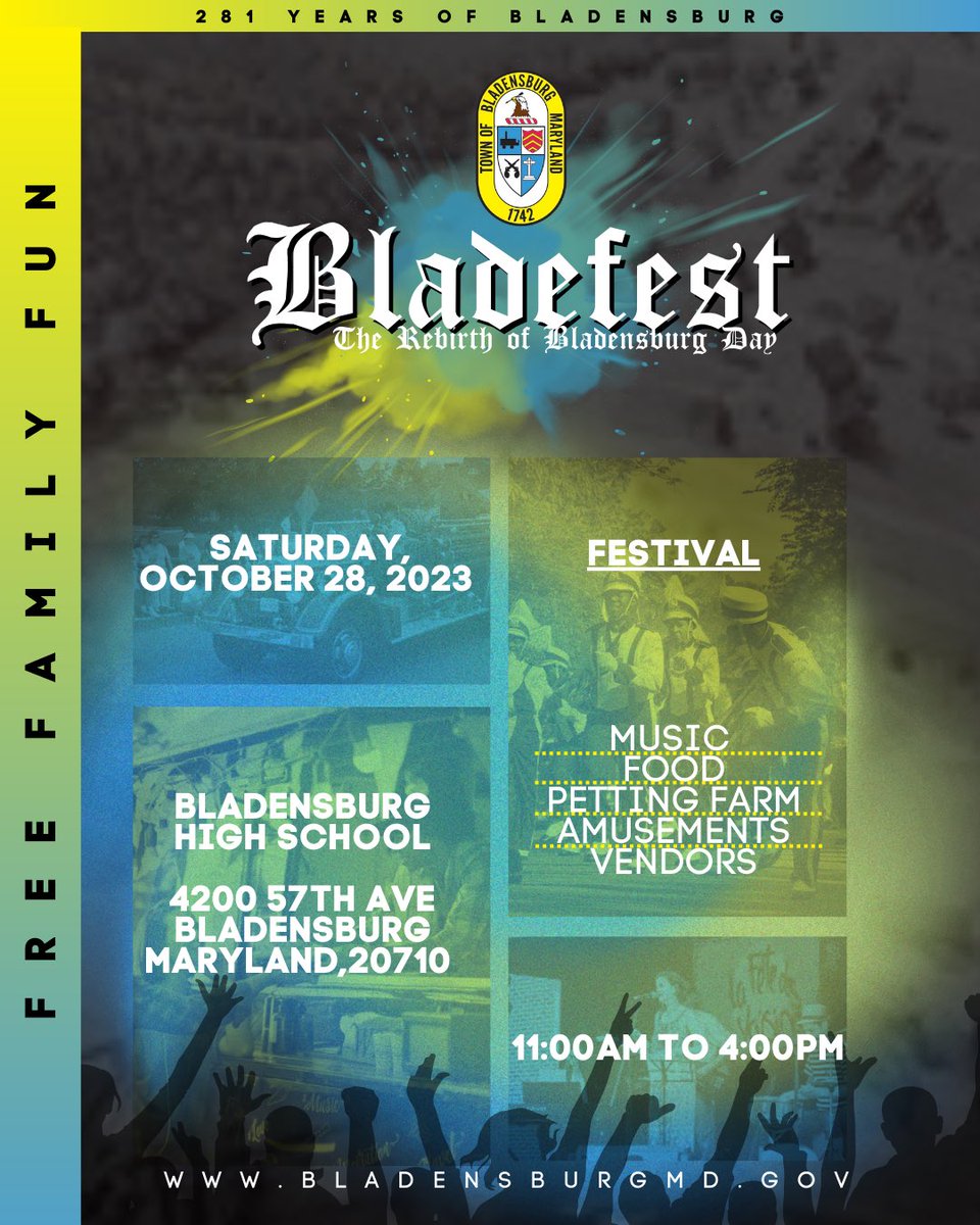 BladensburgMD's tweet photo. Next Saturday: BLADEFEST!

Looking forward to seeing you at Bladensburg High School on Saturday, October 28, from 11:00 a.m. to 4:00 p.m.

#Bladensburg https://t.co/LoTSTWthSX