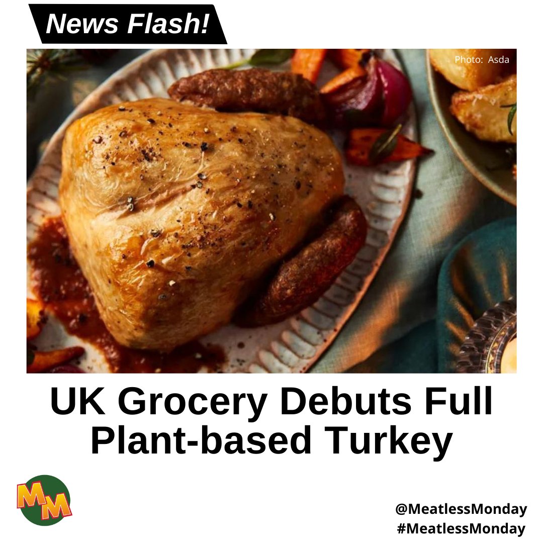 Just in time for the holidays, @ASDA brings festive cheer to the plant-based community! Introducing the OMV! Vegan No Turkey. This whole ‘turkey’ is made from wheat, soya, and pea proteins and boasts juicy 'legs' and a lean 'crown' just like its traditional counterpart. 🦃✨