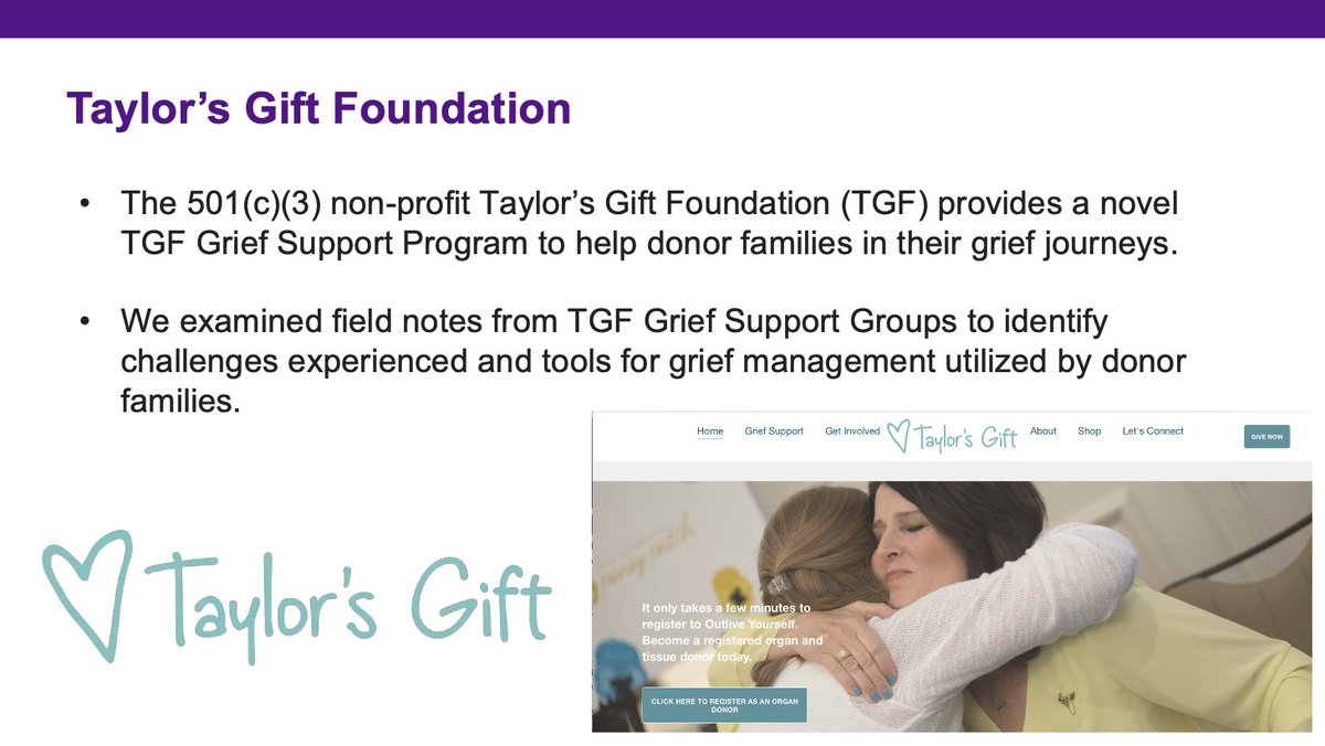 Today at #ISODP2023, @parent_brendan will be presenting about 'Deceased Donor Families' Challenges with and Tools for Coping with Grief.' This work analyzes organ donor family grief support groups from @taylorsgift Foundation's TGF Grief Support Program. doi.org/10.1097/01.tp.…