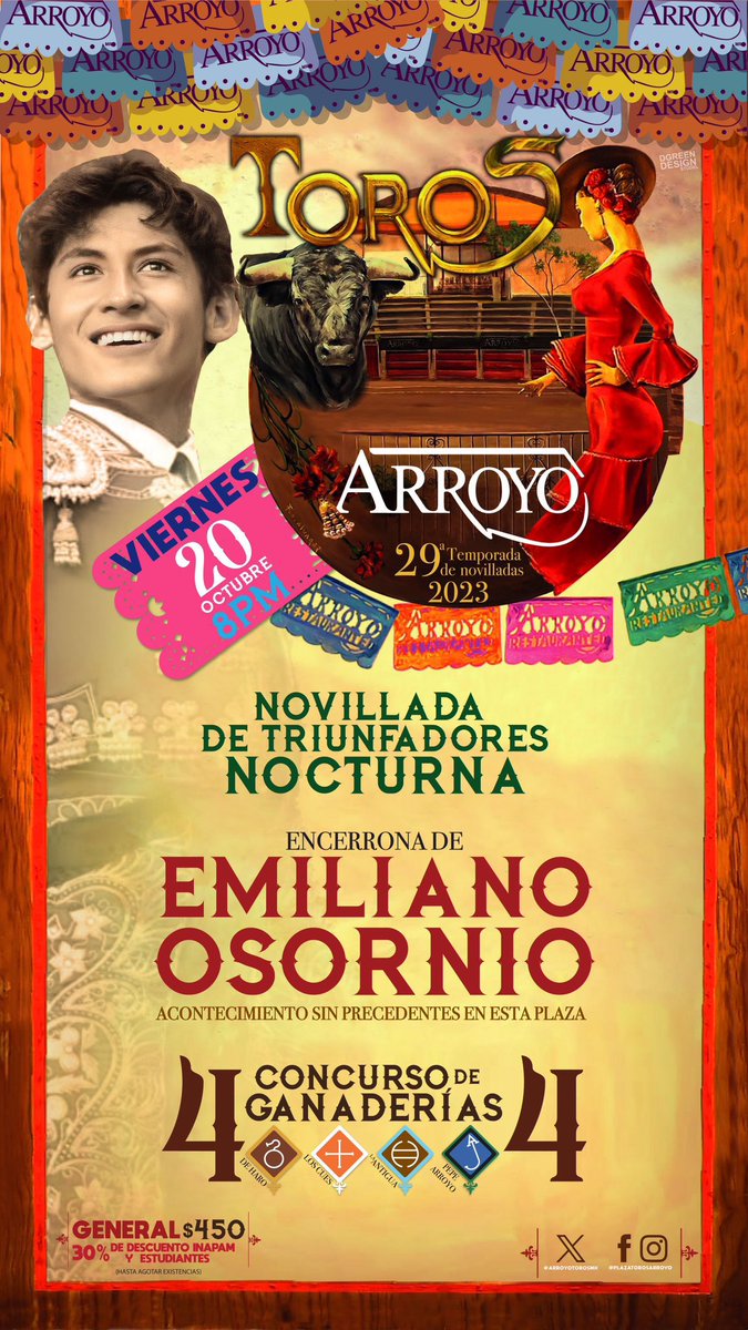 jemcito's tweet photo. Hoy en @ArroyoTorosMx, Novillada de Triunfadores Nocturna, Encerrona de @EmiOsornio24. Concurso de Ganaderías. De Haro, Los Cues, La Antigua y José Arroyo. Transmisión 📺 en vivo por @AYMsports con @memo_leal y José Luis Ornelas. @aleearroyo https://t.co/Ao7xsuiHEc