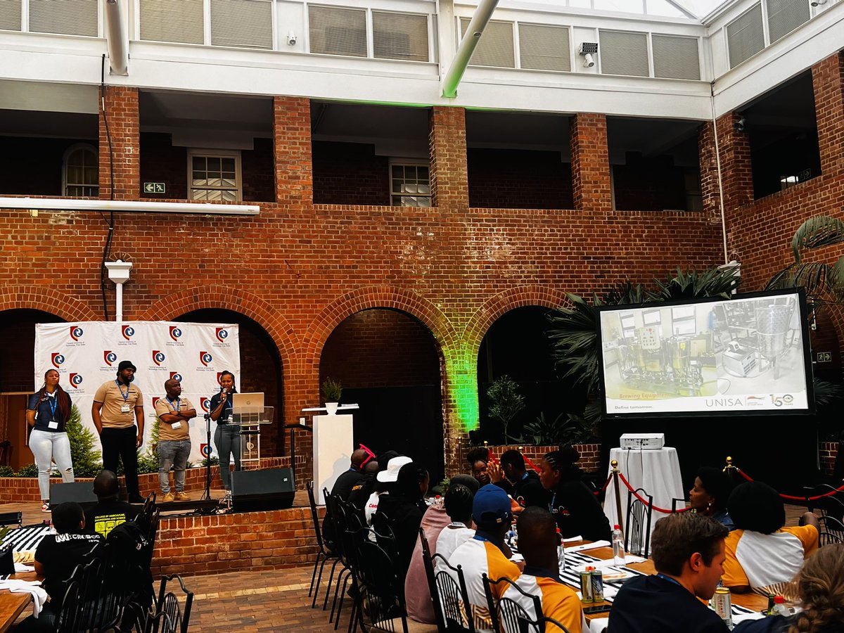 UnisaCSET's tweet photo. [INTERVARSITY BREWING CHALLENGE 2023] DAY 1 at #IntervarsityBrew, WIL students from the Department of Chemical Engineering at #UnisaCSET presenting their beer brew journey to the judges and other competing institutions. Tomorrow is the main day of the competition as the tasting will be taking place. We would like to wish them all the best of luck.
#UnisaCSET 
#UnisaCelebrates150Years 
#2023IntervarsityBrewingChallenge