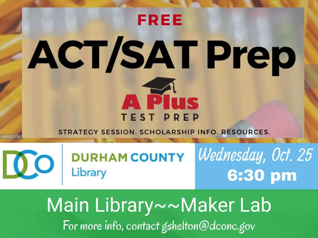 aplustestprep's tweet photo. Free SAT class at #Durham #Library @DurhamCountyLib @DurhamPublicSch  @WRALOutandAbout @bullcityevents https://t.co/x2Ab4XHHf6