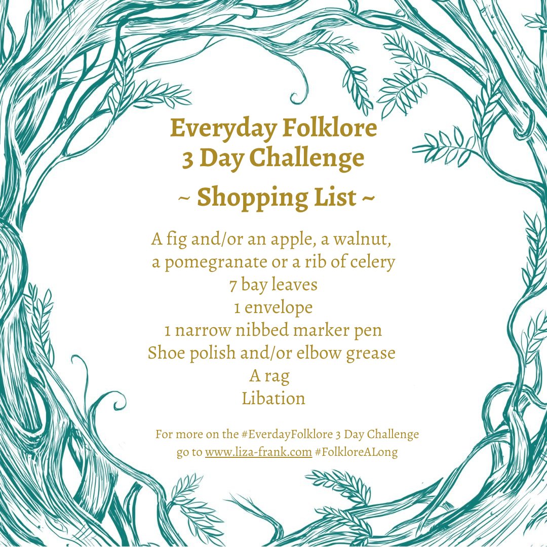 Who's up for some folklore shenanigans to brighten their days next week? Join the #EverydayFolklore 3 Day Folklore Challenge and follow the ritual year to celebrate publication of my new book Everyday Folklore on 26 October 🥳. Here's the shopping list of what you'll need... 1/2