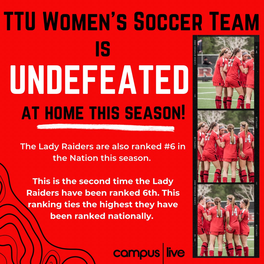 CampusLiveTTU's tweet photo. Hey fans, check out the awesome season our Lady Raider Soccer team has been having!
#TexasTech #letsgoooo #RedRaiders #texastechsoccer #wreckem #soccer #gunsup https://t.co/SvCkEFnHbg