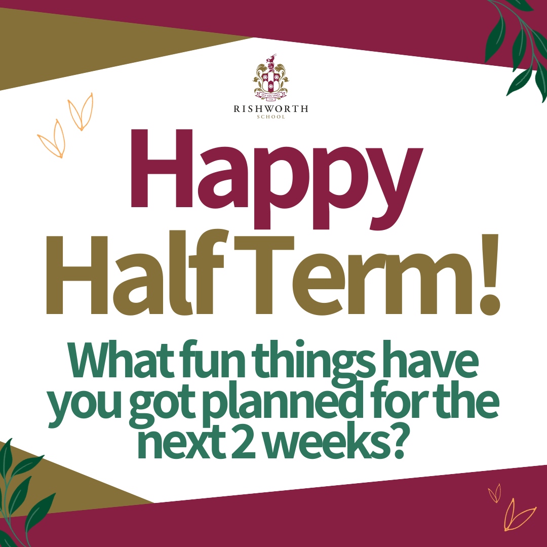 Rishworth1724's tweet photo. What a half-term it has been! We hope you all have a well deserved break!
What will you be doing with your half-term? Feel free to share in the comments below π½
Happy half-term! π
#refreshandunwind #halfterm #rishworthschool https://t.co/GCen2CZwZc