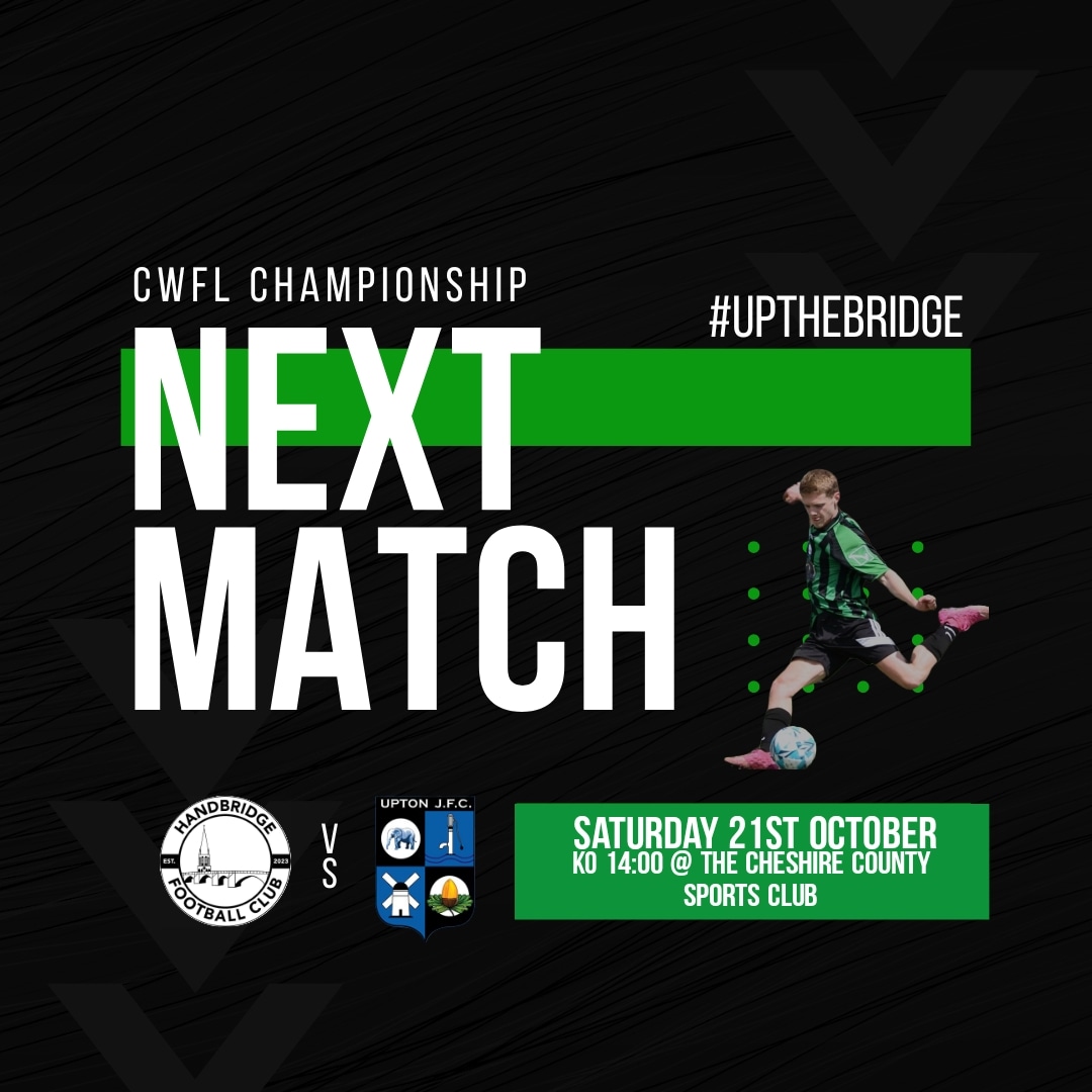 HandbridgeFC (@handbridgefc) on Twitter photo NEXT UP βοΈ β½οΈ
ποΈ <a href="/UptonJFC_Blues/">Upton JFC Open Age</a>
π <a href="/CheshireThe/">The Cheshire</a>
π 21st October
π 14:00
We go again tomorrow at The Cheshire County Sports Club on the 3G pitch, looking to keep closing the gap to the top! πͺ
#UPTHEBRIDGE ππ€ππ€ NEXT UP βοΈ β½οΈ
ποΈ <a href="/UptonJFC_Blues/">Upton JFC Open Age</a>
π <a href="/CheshireThe/">The Cheshire</a>
π 21st October
π 14:00
We go again tomorrow at The Cheshire County Sports Club on the 3G pitch, looking to keep closing the gap to the top! πͺ
#UPTHEBRIDGE ππ€ππ€