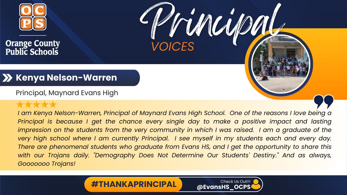 We are still celebrating #NationalPrincipalsMonth! Our principals aren't just school leaders; they're community builders, making a real difference right at home! Thank you Principal Kenya Nelson-Warren for making a difference for students, families, &amp; staffulty at <a href="/EvansHS_OCPS/">Evans High School</a> !