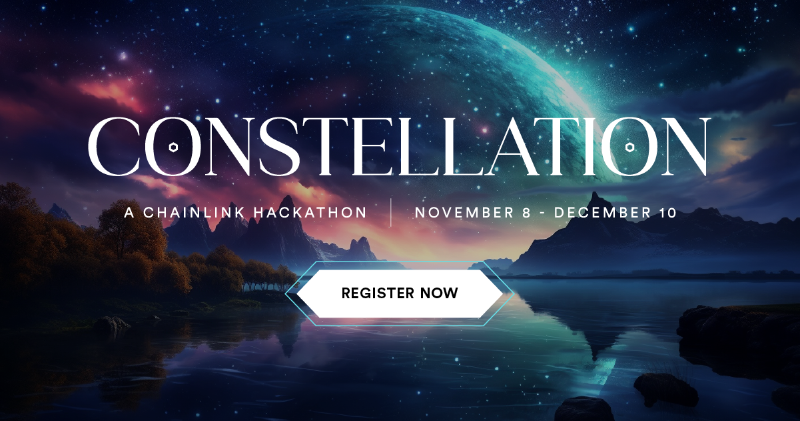 chainlink's tweet photo. 🌌 Registrations are now live for Constellation: A Chainlink Hackathon 🌌

🥇 Over $350K in prizes 
👩‍💻 Meet new friends &amp; developers 
🏆 Cross-chain, DeFi, gaming, &amp; other prizes 
👨‍🏫 Workshops from top devs across Web3 

Sign up today to save your spot:
