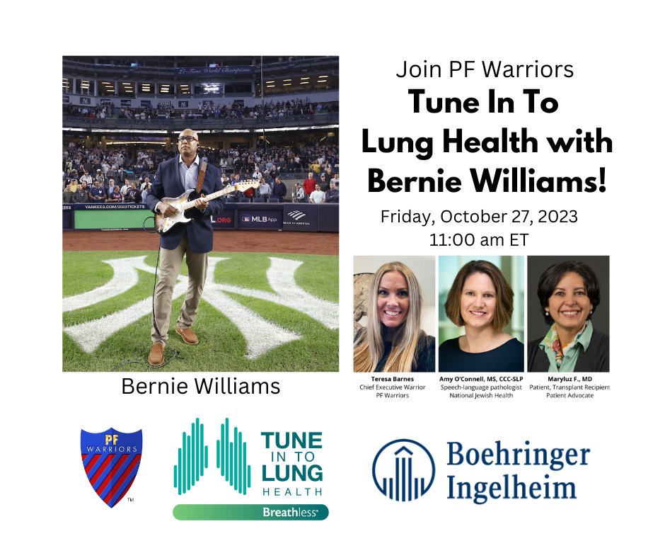 ⚾️ PF Warriors is thrilled to extend a special invitation to you for an inspiring program titled 'Tune In To Lung Health with Bernie Williams.'  🗓️ Date: Friday, October 27, 2023 🕛 Time: 11:00 am ET (10:00 am CT, 9:00 am MT, 8:00 am PT) 🔗 Register Here: bit.ly/TuneInToLungHe…