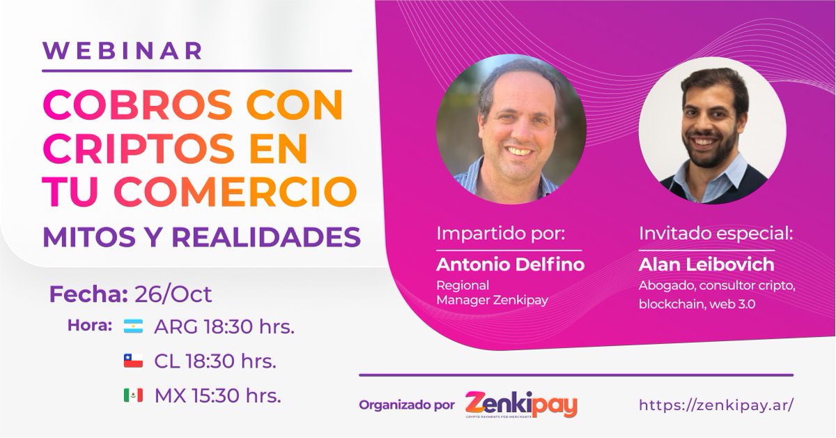 Zenkipay's tweet photo. ¡Sumate al webinar gratis y descubrí de la mano de expertos todos los mitos y realidades de los pagos con criptomonedas! Asegurá tu lugar registrándote en https://t.co/4SmuwCHfn0 

#WebinarCripto #ExpertosCripto #AprendiendoConZenkipay https://t.co/4QZ7HZAx2W