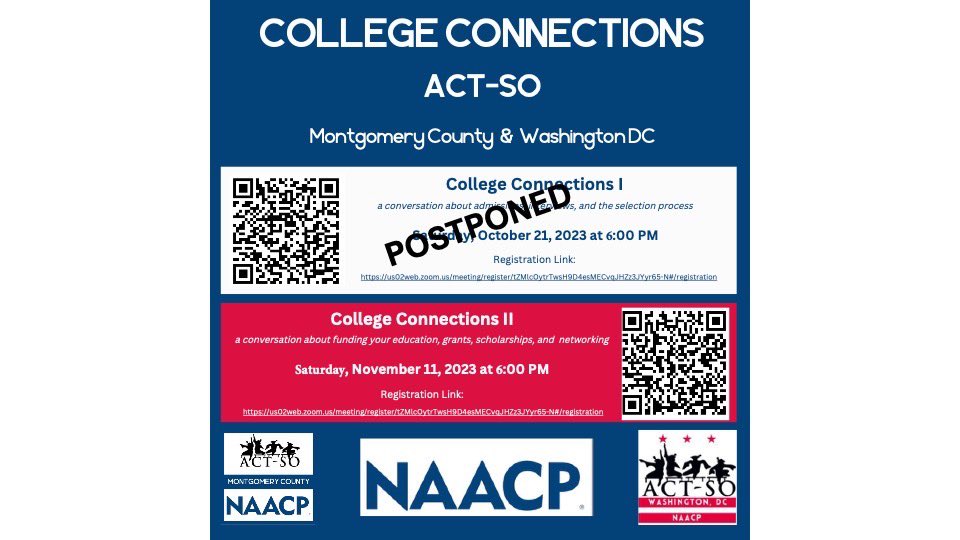 College Conversations 10/21/23 is postponed.  #actsomoco