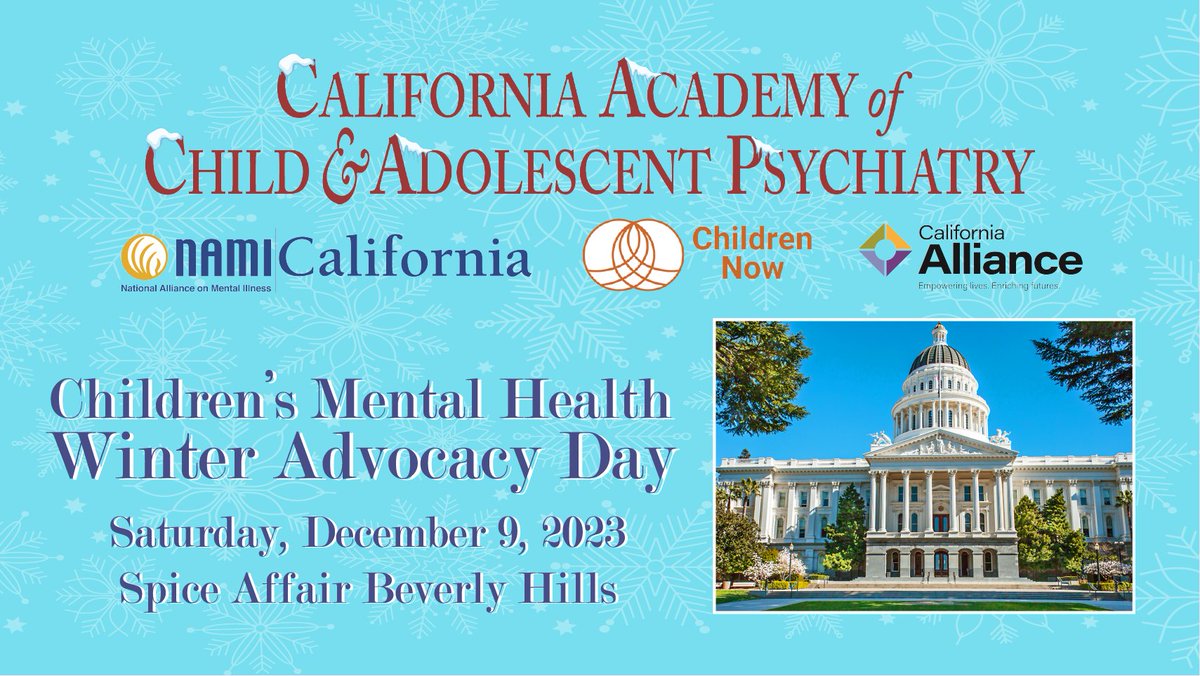 🗓️ Mark your calendars! 📢 Join us for the Children's Mental Health Winter Advocacy Day hosted by @CACAP, @ChildrenNow, and @NAMICalifornia. It's happening on Sat, Dec 9th, at Spice Affair Beverly Hills. Secure your spot ASAP! Register here: bit.ly/WinterAdvcy23.