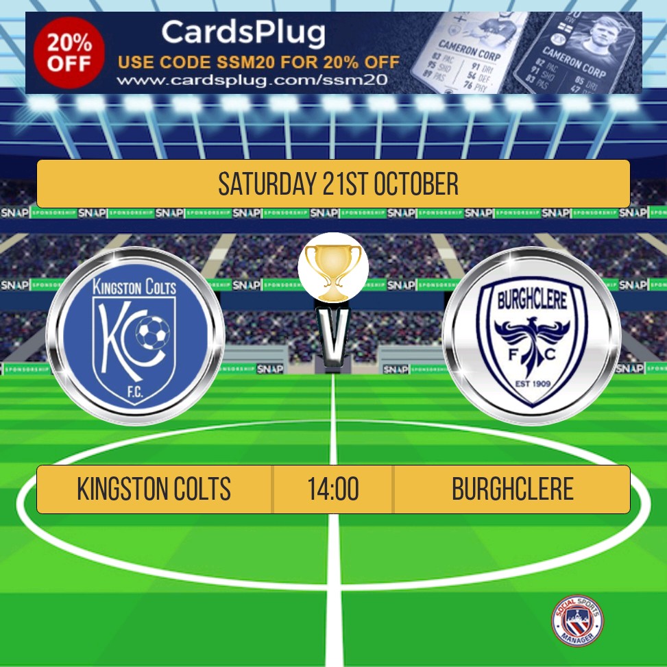 Back in cup action tomorrow, away to Kingston Colts in the first round of the War Memorial Cup. 

UP THE CLERE🔵⚪️