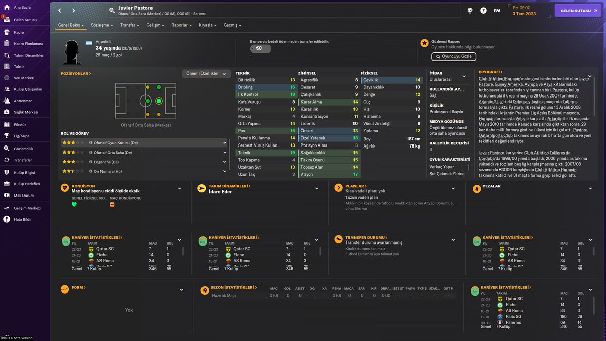 #FM24 Bedelsiz olarak kadronuza katabileceğiniz oyuncuları bu twet altında paylaşacağım.
#1# Javier Pastore