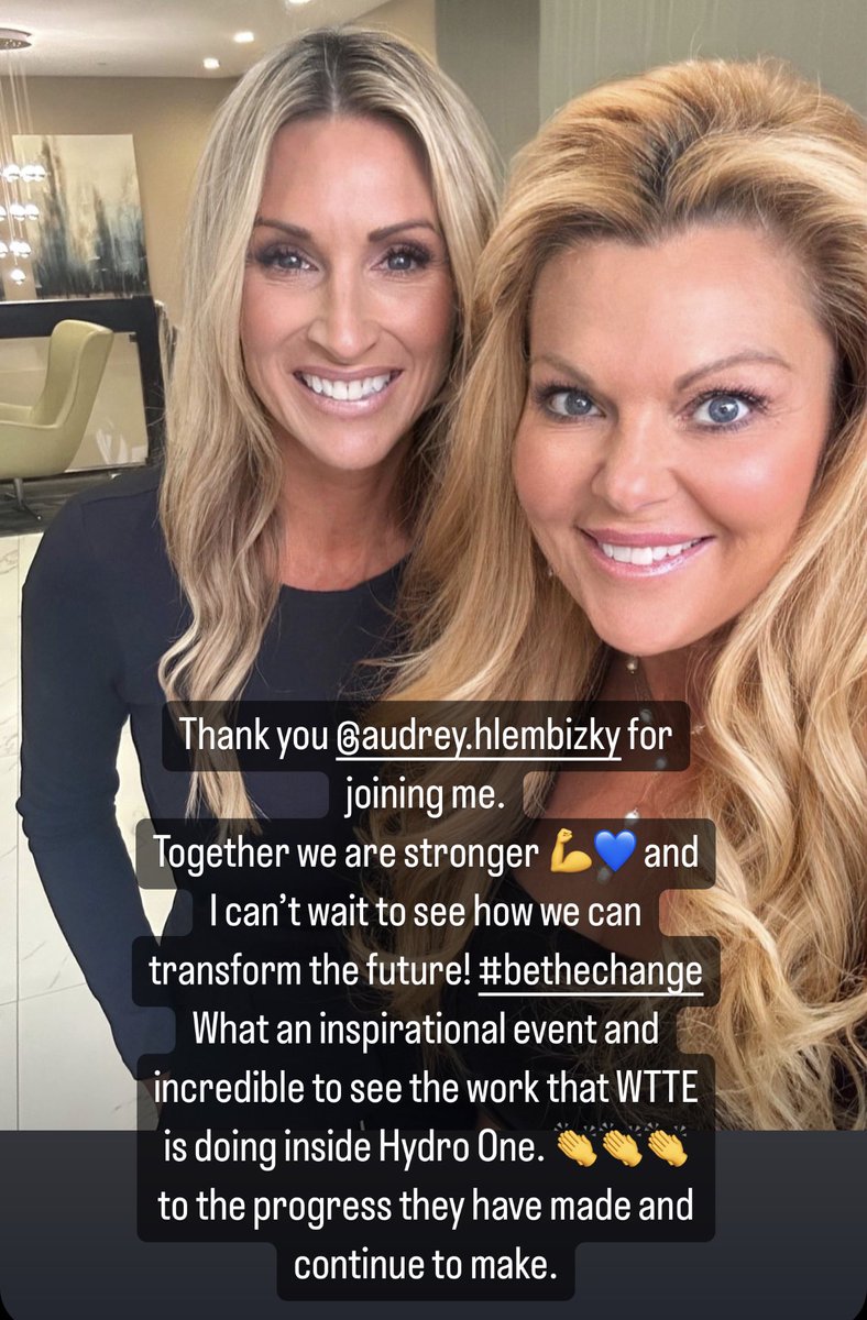Thank you <a href="/audreyhlembizky/">Audrey Hlembizky</a> for joining me at Hydro One’s WTTE AGM! 👏 to the WTTE team &amp; the progress they have made and continue to make.

Together we <a href="/Covergalls/">Covergalls Workwear</a> <a href="/TeamSynerGinc/">TeamsynerG</a> RJC Global Impact can transform the future #bethechange