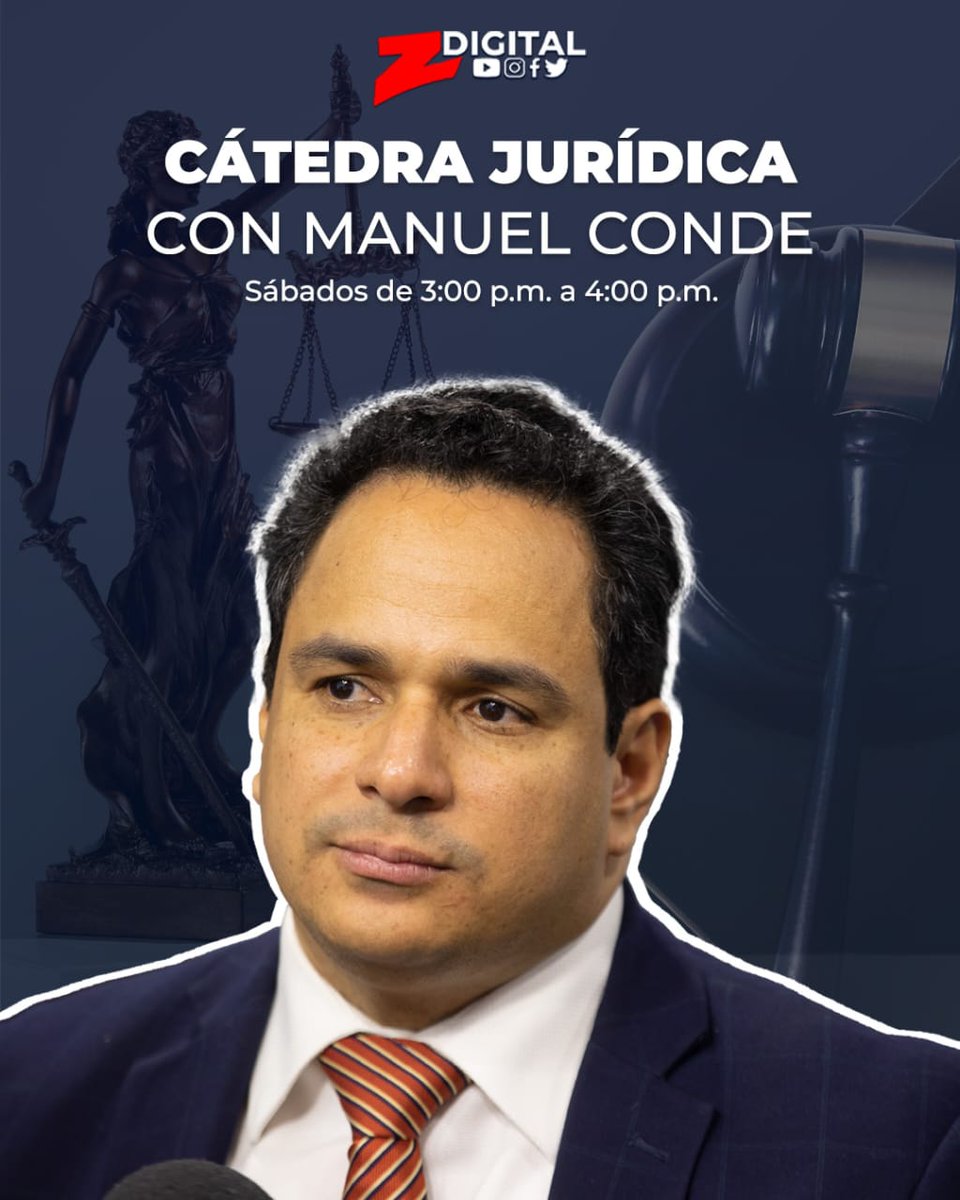 ¿Sabes cuáles son tus deberes y derechos? ¿Comprendes las tendencias jurídicas?

📺“#CátedraJurídica” por la #Z101, conducido por @MCondeC, un espacio que se adentra en la intrincada red de leyes y jurisprudencias, se transmitirá los sábados de 03:00 p.m. a 04:00 p.m.

#ZDigital