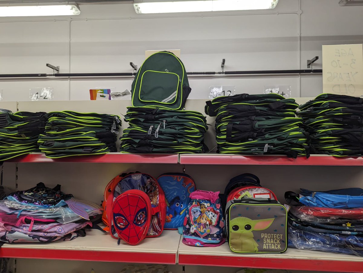 WoodSt_Mission's tweet photo. A great selection of rucksacks and some fabulous lunch bags too! Plenty of choice for our families in #FamilyBasics. Every child deserves to go to school with all the essentials #SmartStart #Manchester #Salford #Poverty https://t.co/gGeSaDiUjs