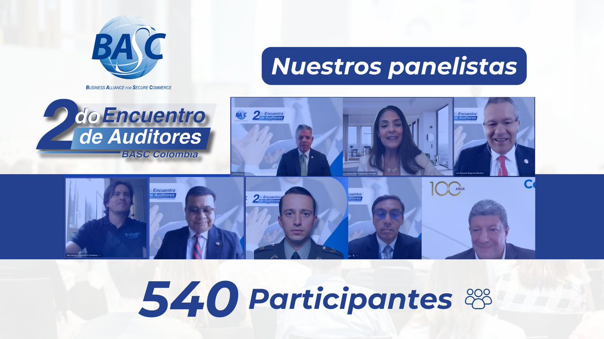 BascColombia's tweet photo. Con gran satisfacción hemos concluido nuestro segundo Encuentro de Auditores BASC en Colombia con la participación de 540 personas conectadas🌐🇨🇴 

¡Gracias a todos por hacer de este evento un éxito!💼

👏Hasta la próxima edición

#2doEncuentrodeAuditoresBASC https://t.co/SKP0IrmCPc