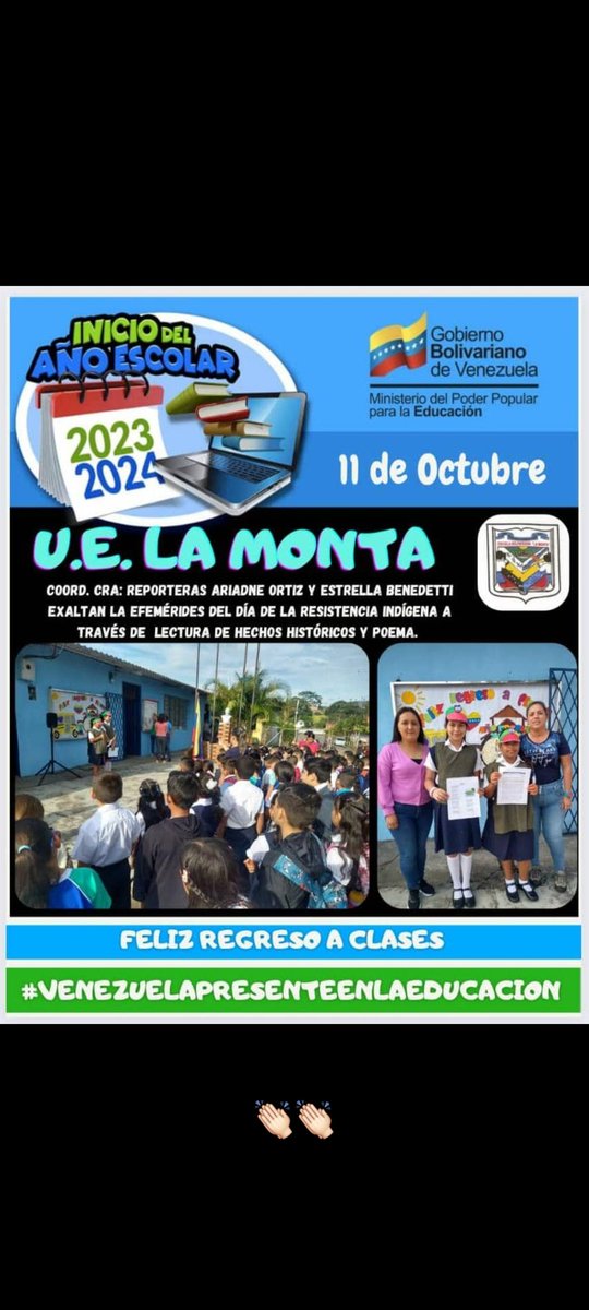 Reporteras tricolor llevan a cabo dia cívico de la resistencia indígena; <a href="/Berzabethg1/">Berzabethgandicaoficial</a> <a href="/_LaAvanzadora/">Yelitze Santaella</a> <a href="/2018Cra/">CDCE Junín Táchira</a> <a href="/CDCETachira/">CDCE Táchira</a> <a href="/CDCETachira/">CDCE Táchira</a> <a href="/DGRPA1/">@DGRPA1</a> @MPPEDUCACION <a href="/RosangelaOrozco/">Rosangela Orozco</a>