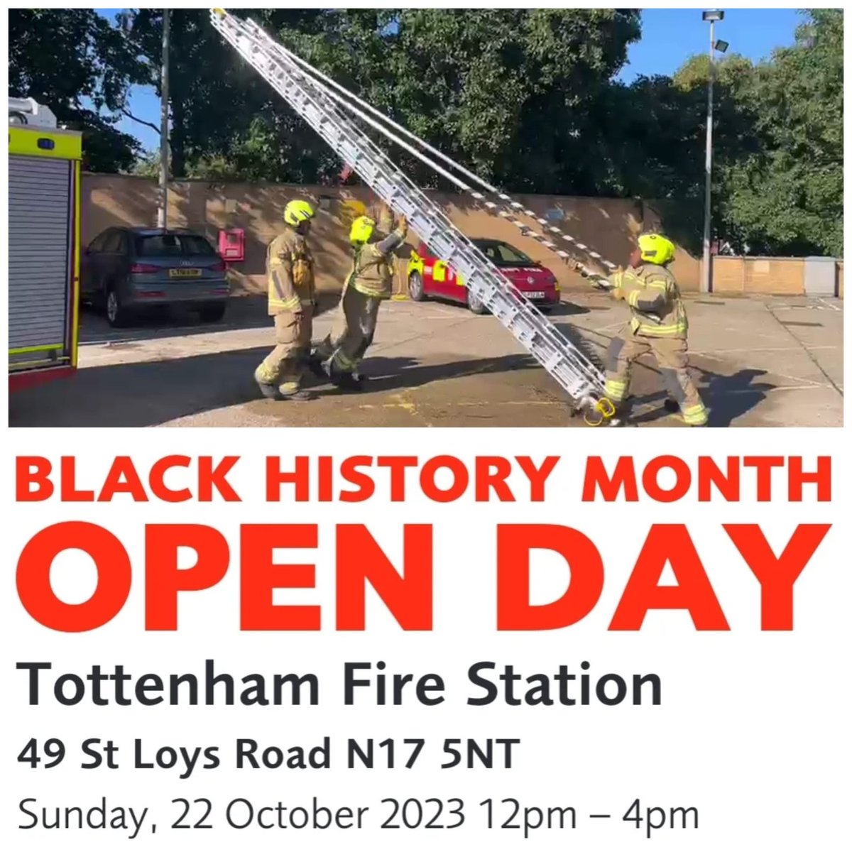 It's drill time! A Crew of Women. One 13.5m ladder. Weighing 100 kilos. 1 jet and 2 hose reels. Get to work! 

Come and see us in action on Sunday 22nd October. 12pm to 4pm (our demo starts at 2pm).

#londonfirebrigade #lfb #london #blackhistorymonth  #BHM23