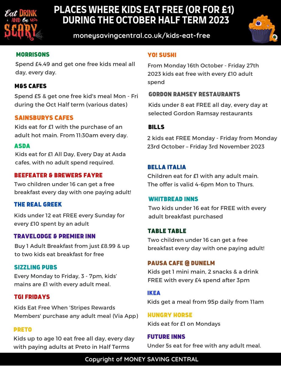 CMA_SEND's tweet photo. All of the @CMA_SEND team want to wish all of our @CedarMount_BF family a happy half term. Please keep yourselves safe and happy. Here are a few places that are offering meals at £1 or free for this coming week. See you all in a week. #TheCMAWay #WeAreBrightFutures https://t.co/nnhlwwRcxu