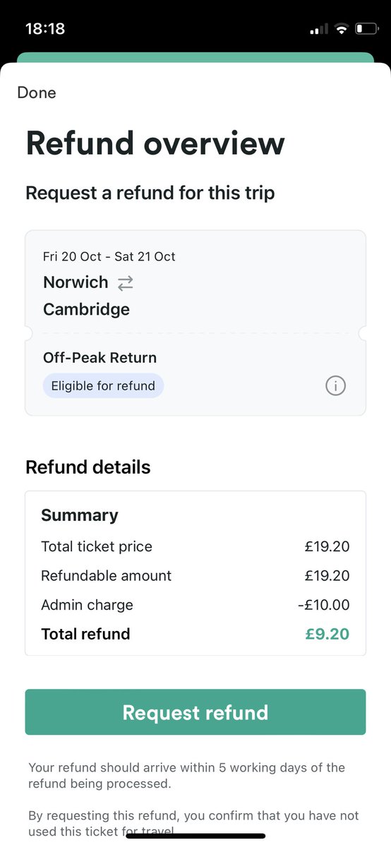 gglenj's tweet photo. @thetrainline can someone please explain to me why you won’t refund in full for a cancelled journey? And what even is an admin fee? https://t.co/zgDdO9W2zu